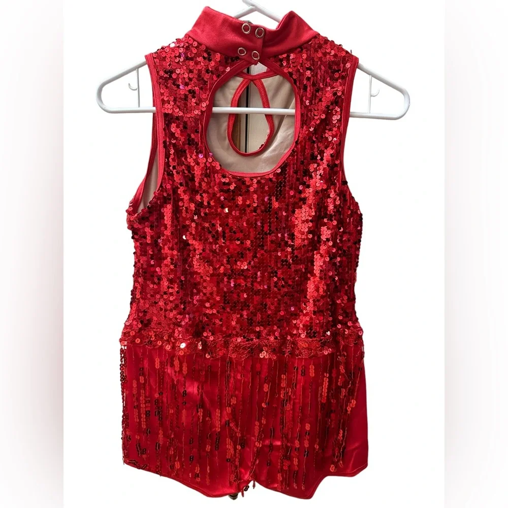 Weissman Red Sequin Fringe Dance Costume